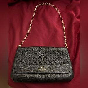 Kate Spade Black Textured Crossbody Bag with Gold Chain